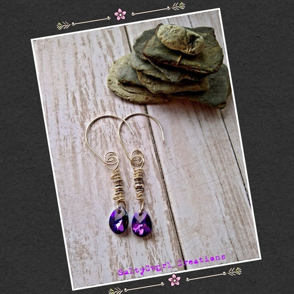 SaltyCwgrl Creations 💜 Jewelry - Sterling Silver & Swarovski Tear Drop Earrings